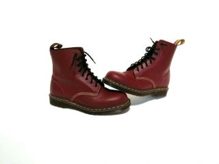 Dr Martens Vintage Made In England 1460 Red Quilon Leather 8 Eye Men 