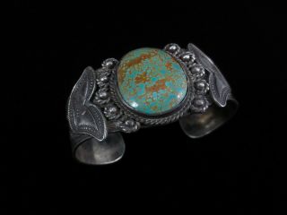 Antique Navajo Bracelet - Silver And 8 Spiderweb Turquoise