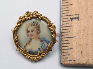 Antique 19thC Young Woman Miniature Portrait Painting 18kt Gold Brooch Pin 2