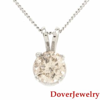 Estate Diamond 14k White Gold Solitaire Pendant Chain Necklace Nr