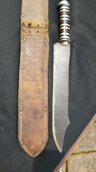 Huge Wwii 16 " Clip Point Bowie Theater Made Fighting Knife Named Sheath Usmc Gi