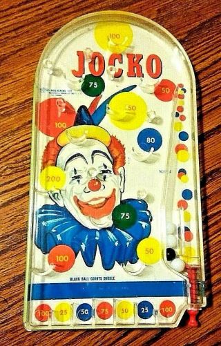 Vintage Jocko The Clown Wolverine Toy Tin Litho Table Top Pinball Game 1966