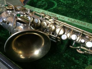 1918 Conn Vintage Curved Soprano Saxophone Silver w/Gold Keys Plays Well 2
