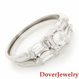 Estate Diamond 14k White Gold Engagement Wedding Band Ring Set Nr