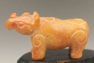 Chinese Old Natural Jade Hand - Carved Rhinoceros Statue