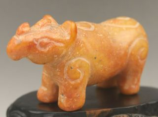 Chinese old natural jade hand - carved rhinoceros statue 4