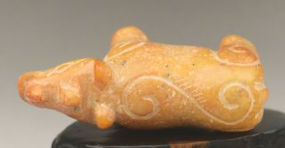 Chinese old natural jade hand - carved rhinoceros statue 5