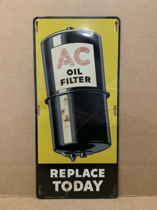 Ac Oil Filter Tin Sign Vintage Metal Gas Oil Garage Station 1940 Rare Replace