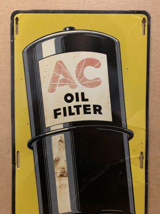 AC Oil Filter Tin Sign Vintage Metal Gas Oil Garage Station 1940 Rare Replace 2