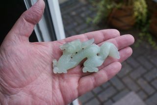 Natural Nephrite Jade Green Figurine/hand Carved Gemstone Dragon