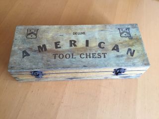 Vintage De Luxe American Tool Chest Toy Tools Wood Box Storage Carpenter