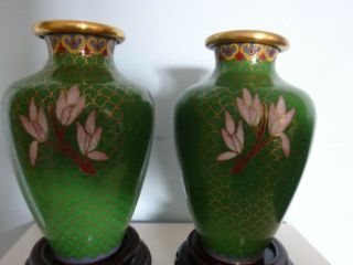 PAIR HAND MADE CLOISONNE VASES WITH STANDS & BOX. 4