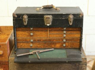 Vintage Industrial H Gerstner & Sons Oak Machinist Tool Cabinet Chest