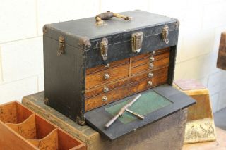 Vintage Industrial H Gerstner & Sons Oak Machinist Tool Cabinet Chest 3