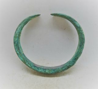 Scarce Circa 900 - 1100ad Viking Era Bronze Bracelet With Snake Head Terminals