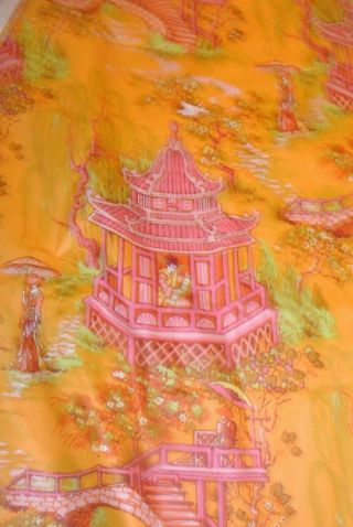 Cohama " Shangri La " Mid - Century Vintage Fabric Chinoiserie Pretty In Pink Nos