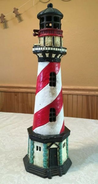 Large 17” Rare Antique Lighthouse Cast Iron Doorstop Candle Holder Cape Hatteras