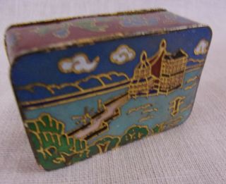Vintage Chinese Cloisonne Hand Painted Miniature Scenic Painting Box 2 " X1.  25 "