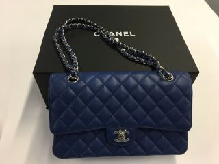 100 Authentic Chanel Classic Medium Double Flap Caviar Cobalt/dark Blue.  Rare