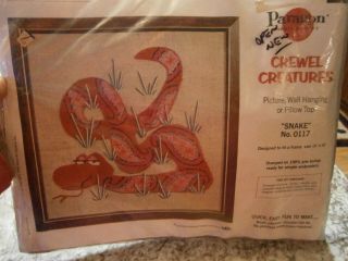 1969 Vtg Crewel Creatures Yarn Kit 16 X16 " Snake Rare Wall Hanging Pillow Red