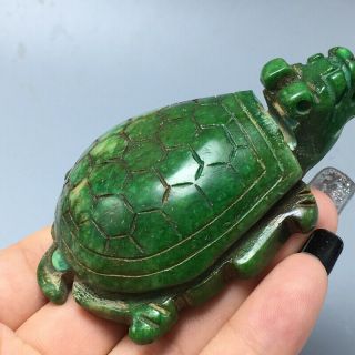 97g Chinese old natural green jade Hand - Carved statue tortoise auspicious 31 2