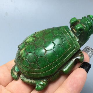 97g Chinese old natural green jade Hand - Carved statue tortoise auspicious 31 4