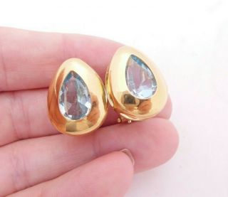 18ct Gold Earrings,  Pear Drop Blue Topaz Heavy 18k 750 10.  1 Grams