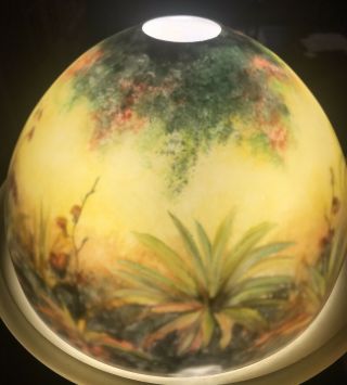 Vtg Reverse Painted Glass Lamp Shade Jungle Birds Parrots Globe - Handel style 5
