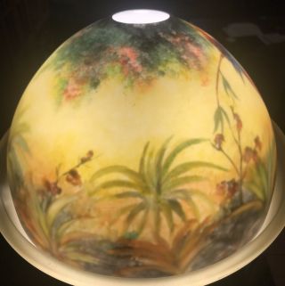 Vtg Reverse Painted Glass Lamp Shade Jungle Birds Parrots Globe - Handel style 6