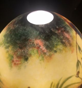 Vtg Reverse Painted Glass Lamp Shade Jungle Birds Parrots Globe - Handel style 7