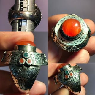 Wonderful Agate Old Silver Mixed Stone Unique Ring