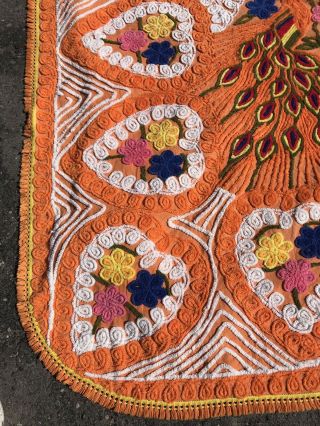 VINTAGE DOUBLE PEACOCK CHENILLE BEDSPREAD SIZE 105 