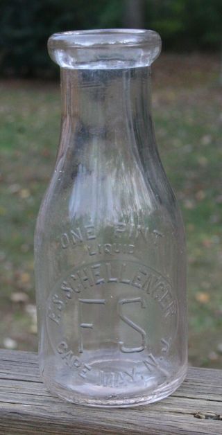 1920s Milk Bottle Vintage Emboss Pint Cape May Nj,  Fs Schellenger Dairy Rare