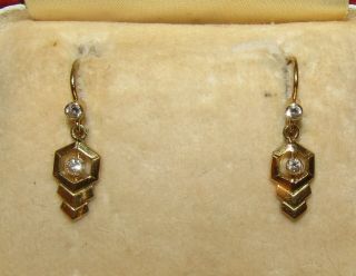 Iconic,  Art Deco,  French,  18 Ct Gold Dormeuses Earrings With 0.  30 Point Diamonds