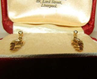 ICONIC,  ART DECO,  FRENCH,  18 CT GOLD DORMEUSES EARRINGS WITH 0.  30 POINT DIAMONDS 2