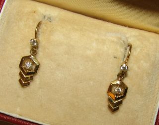 ICONIC,  ART DECO,  FRENCH,  18 CT GOLD DORMEUSES EARRINGS WITH 0.  30 POINT DIAMONDS 3