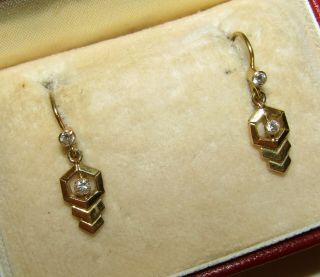 ICONIC,  ART DECO,  FRENCH,  18 CT GOLD DORMEUSES EARRINGS WITH 0.  30 POINT DIAMONDS 4