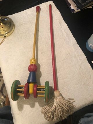 Vintage Playskool Wooden Bells Popper Push Toy For Toddler And Mop.