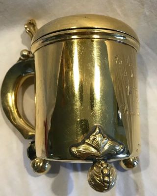 TIFFANY Co Denmark Solid Sterling Silver Tankard Footed Lidded Gold Tone 7