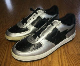 Vtg A Bathing Ape Bapesta Low Top Shoes Sneakers Size 9 Black Silver Rare