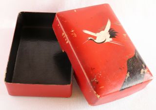 Japanese Lacquer Box Paper Mache Crane Pine Red Black Antique Vintage