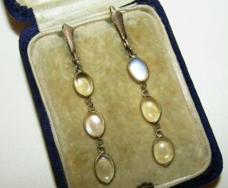 Magical,  Victorian,  9 Ct Gold Earrings With Moonstone Gems