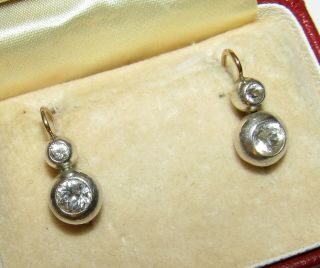 Charming,  Antique French Napoleonic 18 Ct Gold/platinum Dormeuses Earrings