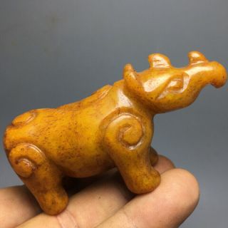 109g Chinese Exquisite Hand Carved Rhinoceros Carving Ancient Jade Pendant 91
