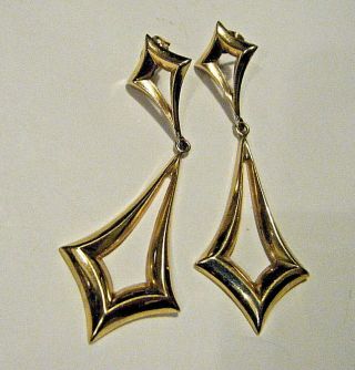 Vintage Modern 1980s Large 2 1/4 " Long Dangle Drop 14k Yellow Gold Earrings 5g