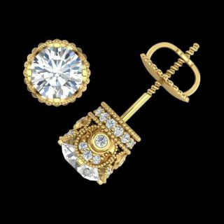 1.  80 Ct Round Cut Diamond Solitaire Vintage Studs Earrings In 14k Yellow Gold