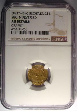 1837 - 42 C.  Bechtler Carolina Gold Dollar G$1 28 gr - NGC AU Detail - Rare Coin 2