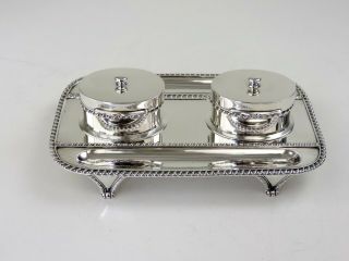 Fab Quality Silver Desk Inkstand,  London 1900 By Barnards Double Inkwells 645g