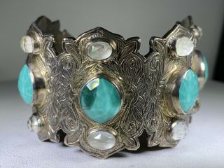 Rare Stephen Dweck Sterling Silver Engraved Jeweled Cuff Bracelet Wow 3