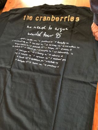 VINTAGE THE CRANBERRIES NO NEED TO ARGUE WORLD TOUR 1995 T - SHIRT SIZE XL 6
